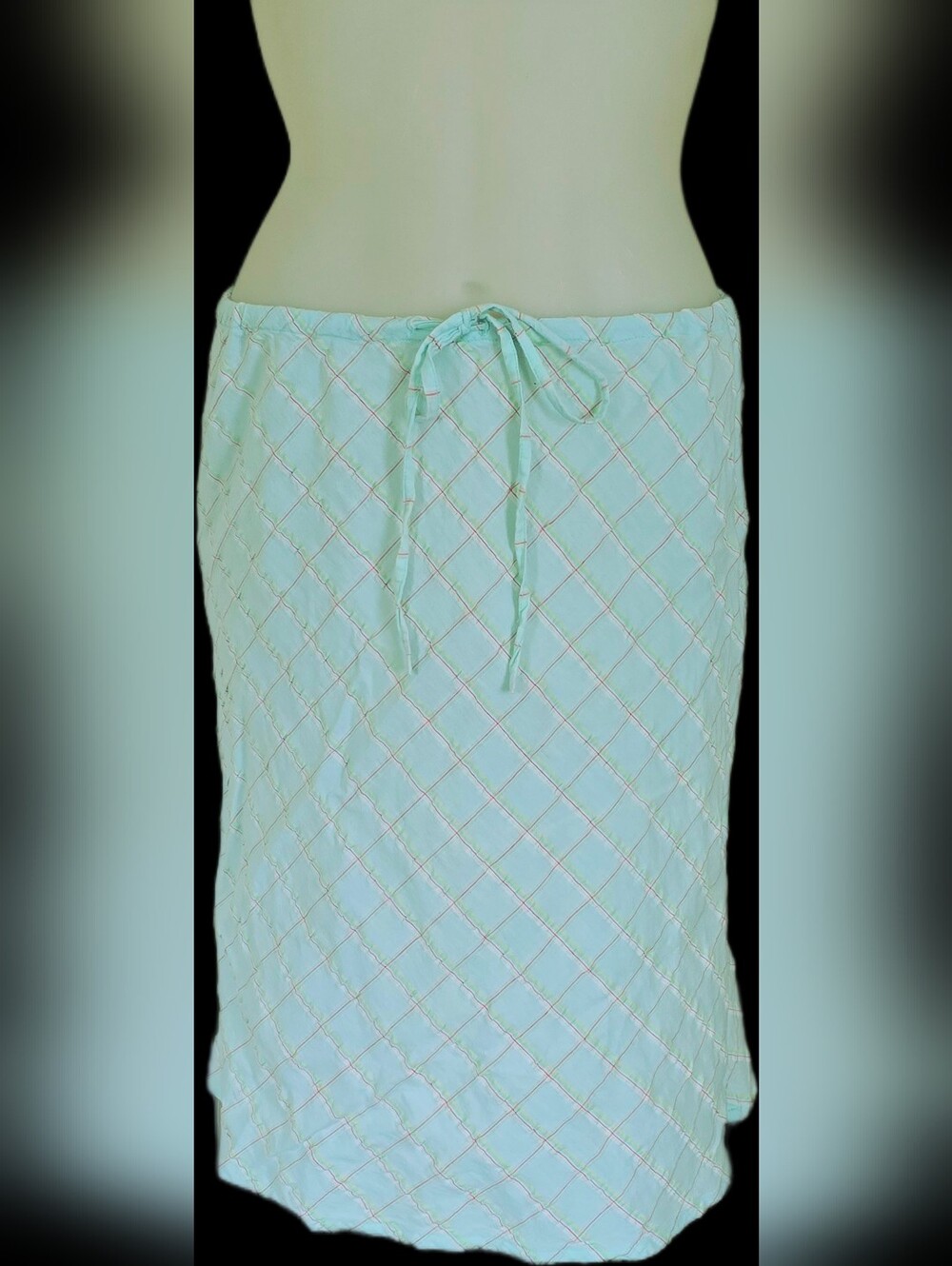 EUC H&M Mint Green Plaid A-Line Skirt 10/M